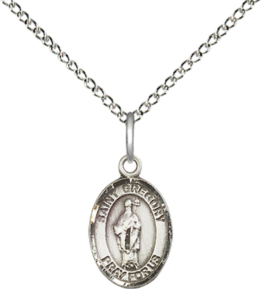 Sterling Silver Saint Gregory the Great Pendant on a 18 inch Sterling Silver Light Curb chain