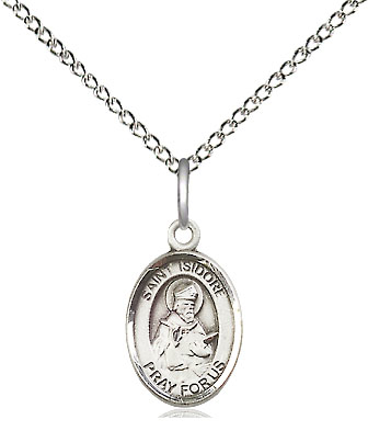 Sterling Silver Saint Isidore of Seville Pendant on a 18 inch Sterling Silver Light Curb chain
