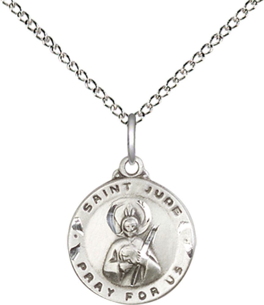Sterling Silver Saint Jude Pendant on a 18 inch Sterling Silver Light Curb chain