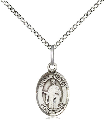 Sterling Silver Saint Justin Pendant on a 18 inch Sterling Silver Light Curb chain