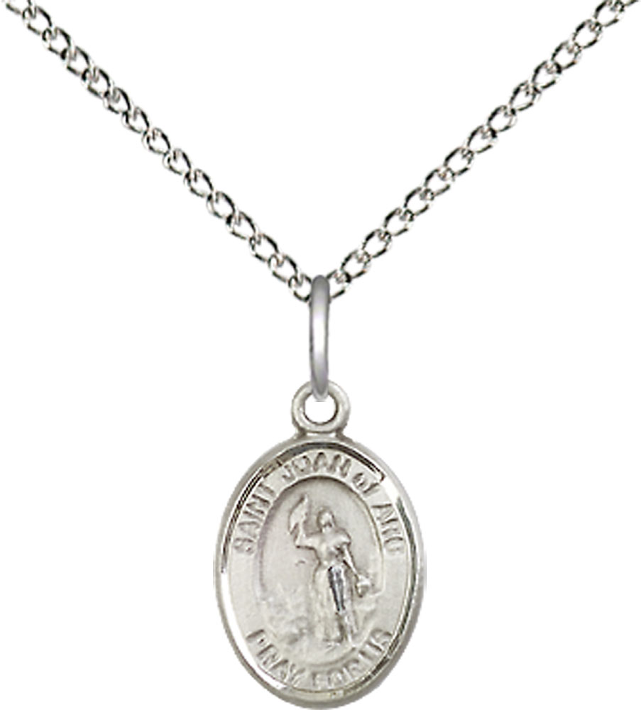 Sterling Silver Saint Joan of Arc Pendant on a 18 inch Sterling Silver Light Curb chain