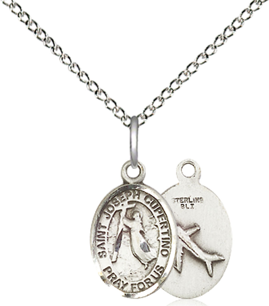 Sterling Silver Saint Joseph of Cupertino Pendant on a 18 inch Sterling Silver Light Curb chain