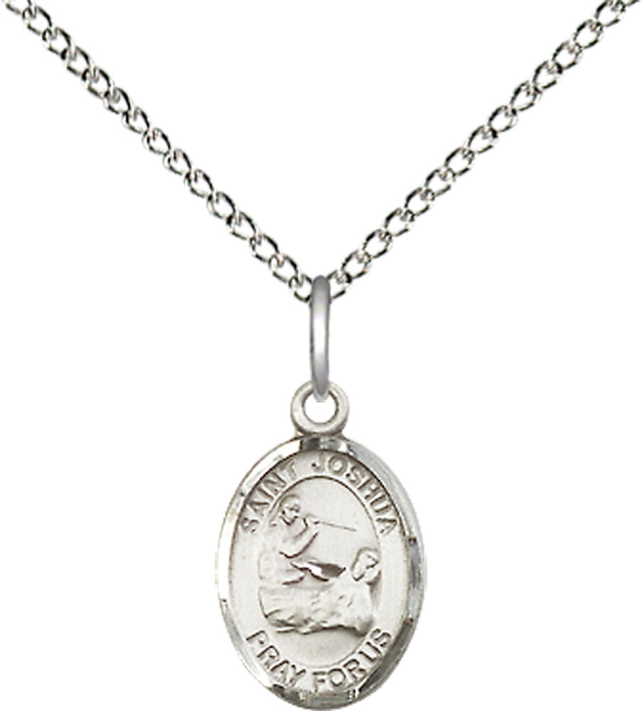 Sterling Silver Saint Joshua Pendant on a 18 inch Sterling Silver Light Curb chain