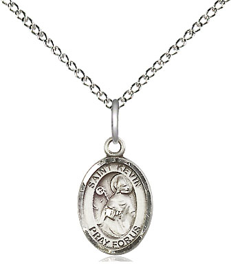 Sterling Silver Saint Kevin Pendant on a 18 inch Sterling Silver Light Curb chain