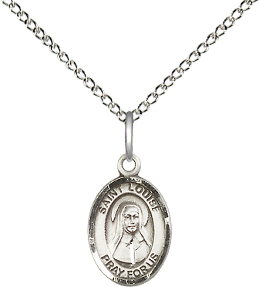 Sterling Silver Saint Louise de Marillac Pendant on a 18 inch Sterling Silver Light Curb chain