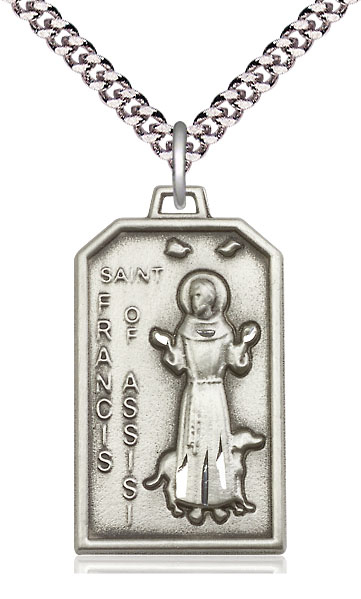 Sterling Silver Saint Francis Pendant on a 24 inch Light Rhodium Heavy Curb chain