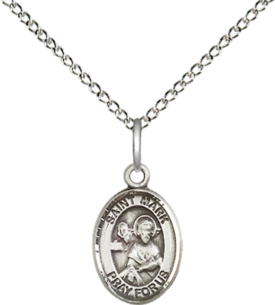 Sterling Silver Saint Mark the Evangelist Pendant on a 18 inch Sterling Silver Light Curb chain