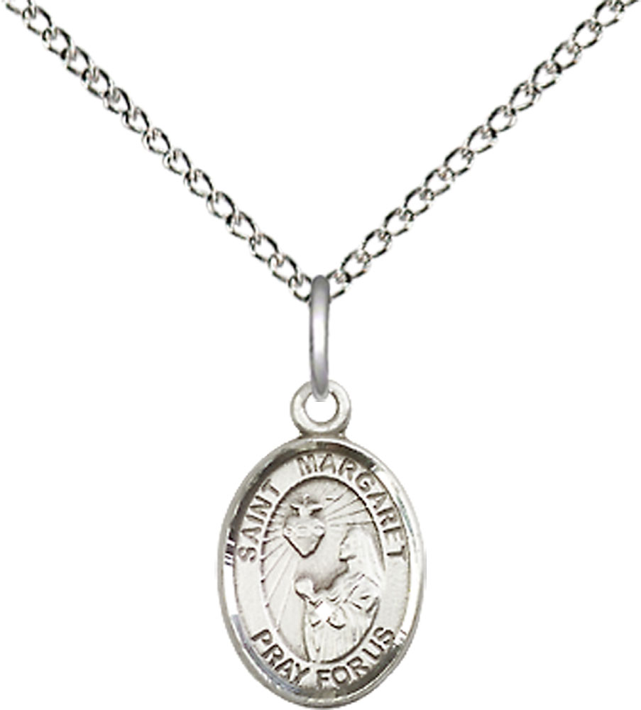 Sterling Silver Saint Margaret Mary Alacoque Pendant on a 18 inch Sterling Silver Light Curb chain
