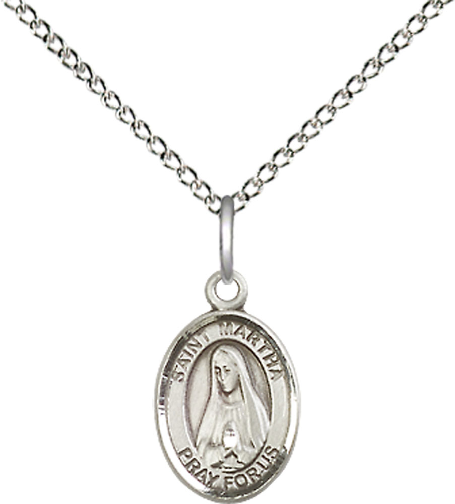 Sterling Silver Saint Martha Pendant on a 18 inch Sterling Silver Light Curb chain
