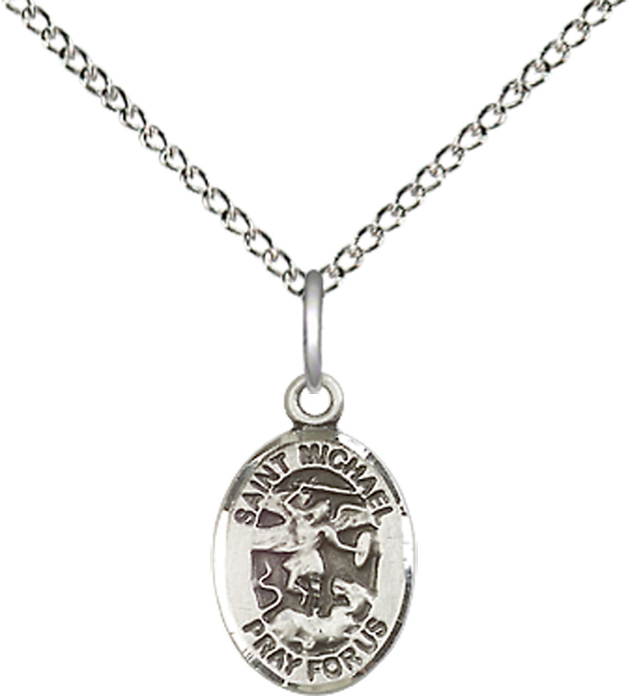 Sterling Silver Saint Michael the Archangel Pendant on a 18 inch Sterling Silver Light Curb chain