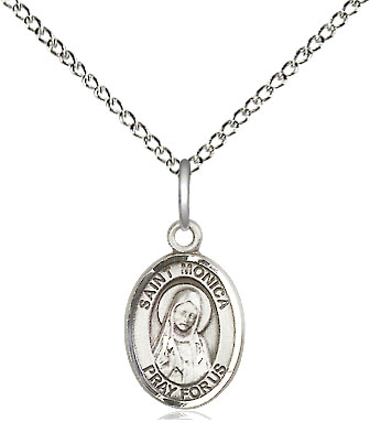 Sterling Silver Saint Monica Pendant on a 18 inch Sterling Silver Light Curb chain