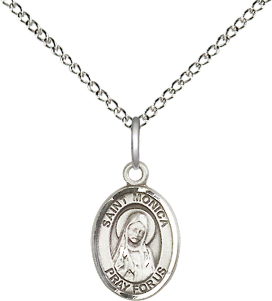 Sterling Silver Saint Monica Pendant on a 18 inch Sterling Silver Light Curb chain