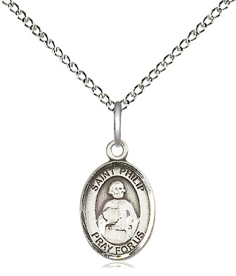 Sterling Silver Saint Philip the Apostle Pendant on a 18 inch Sterling Silver Light Curb chain