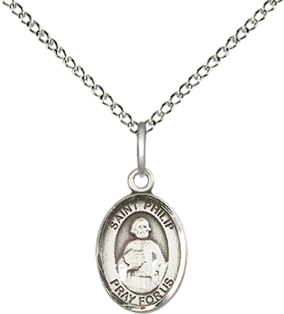 Sterling Silver Saint Philip the Apostle Pendant on a 18 inch Sterling Silver Light Curb chain