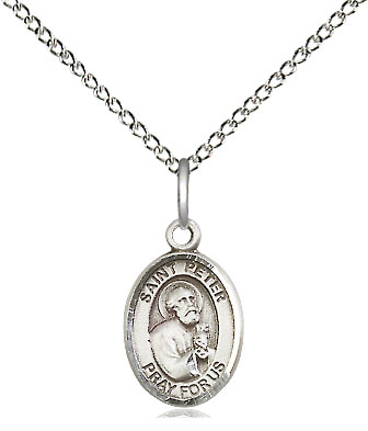 Sterling Silver Saint Peter the Apostle Pendant on a 18 inch Sterling Silver Light Curb chain