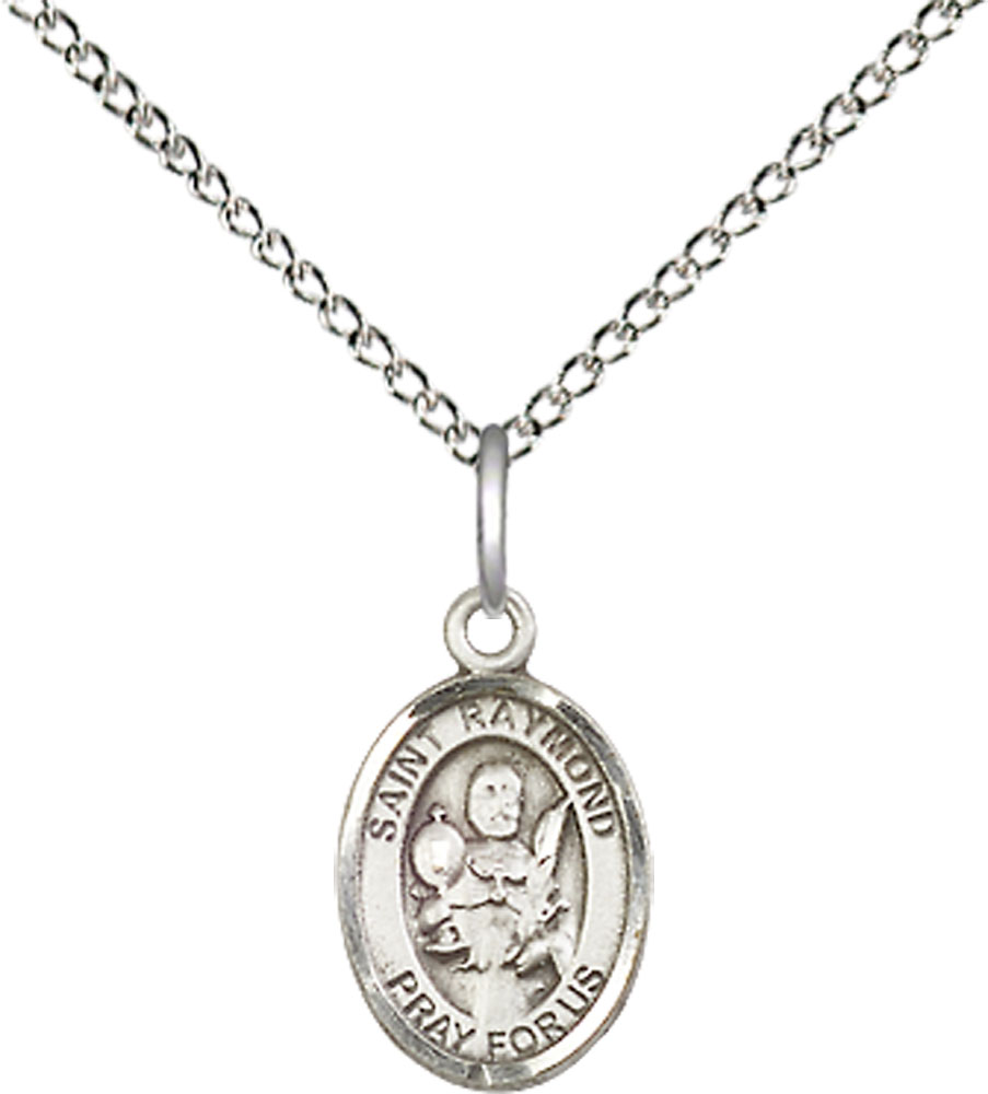 Sterling Silver Saint Raymond Nonnatus Pendant on a 18 inch Sterling Silver Light Curb chain