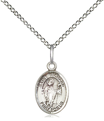 Sterling Silver Saint Richard Pendant on a 18 inch Sterling Silver Light Curb chain