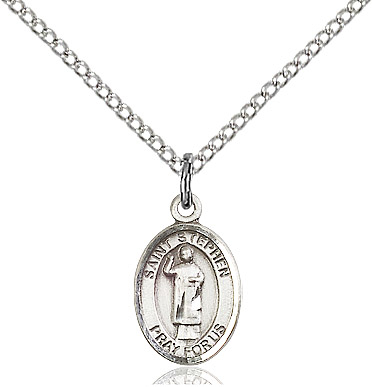 Sterling Silver Saint Stephen the Martyr Pendant on a 18 inch Sterling Silver Light Curb chain