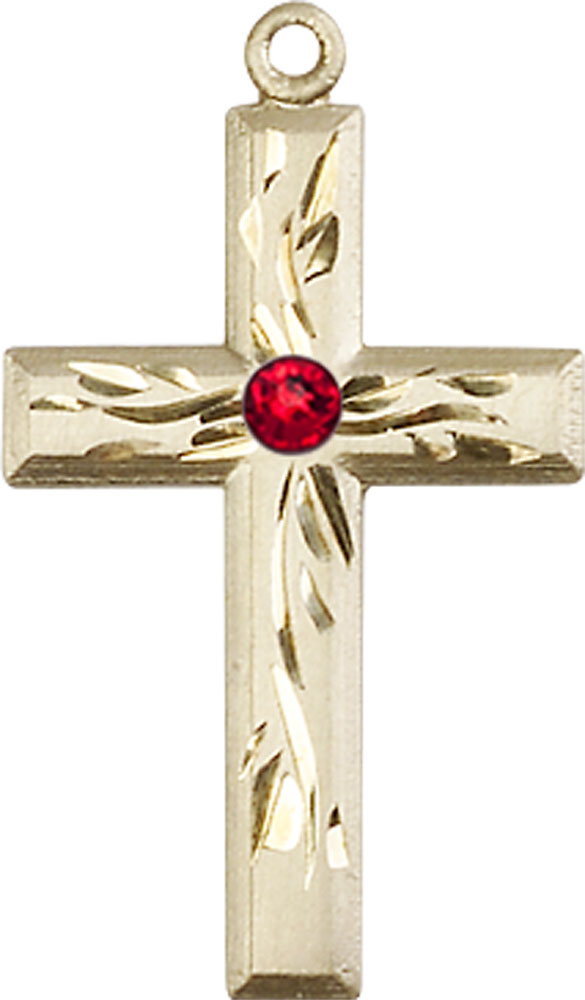 14kt Gold Filled Cross Medal with a 3mm Ruby Swarovski stone