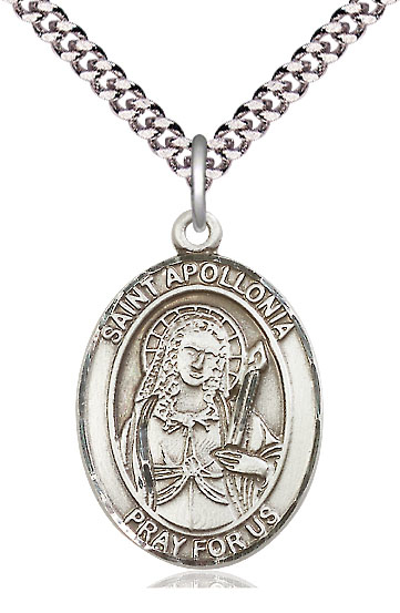 Sterling Silver Saint Apollonia Pendant on a 24 inch Light Rhodium Heavy Curb chain