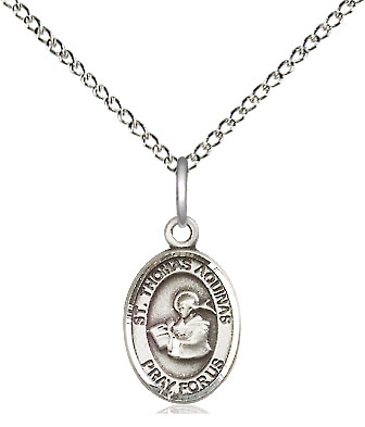 Sterling Silver Saint Thomas Aquinas Pendant on a 18 inch Sterling Silver Light Curb chain