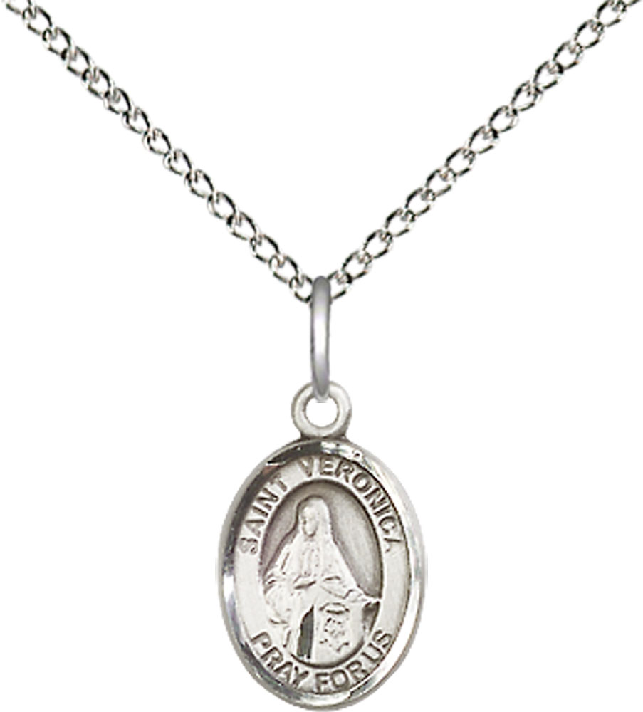 Sterling Silver Saint Veronica Pendant on a 18 inch Sterling Silver Light Curb chain