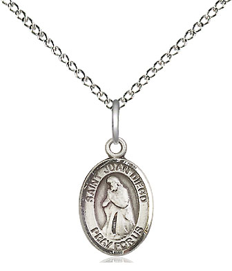 Sterling Silver Saint Juan Diego Pendant on a 18 inch Sterling Silver Light Curb chain