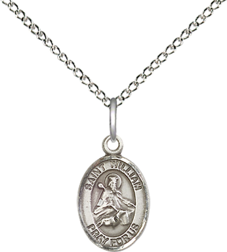 Sterling Silver Saint William of Rochester Pendant on a 18 inch Sterling Silver Light Curb chain