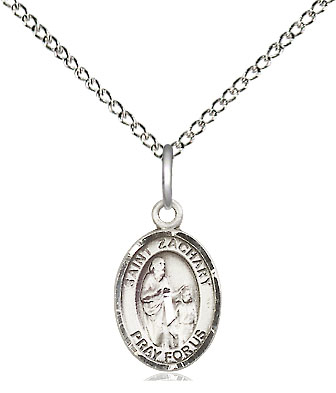 Sterling Silver Saint Zachary Pendant on a 18 inch Sterling Silver Light Curb chain
