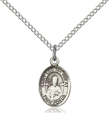 Sterling Silver Saint Leo the Great Pendant on a 18 inch Sterling Silver Light Curb chain