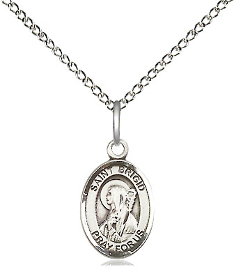 Sterling Silver Saint Brigid of Ireland Pendant on a 18 inch Sterling Silver Light Curb chain