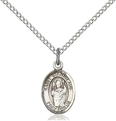 Sterling Silver Saint Stanislaus Pendant on a 18 inch Sterling Silver Light Curb chain