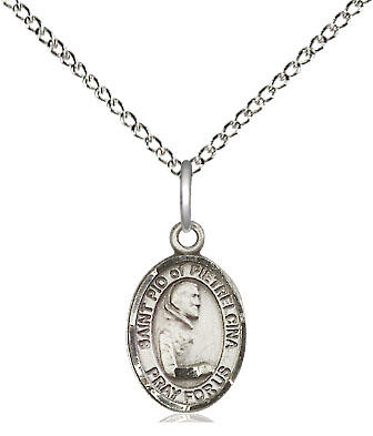Sterling Silver Saint Pio of Pietrelcina Pendant on a 18 inch Sterling Silver Light Curb chain
