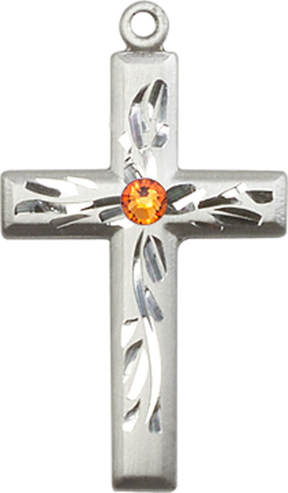 Sterling Silver Cross Medal with a 3mm Topaz Swarovski stone