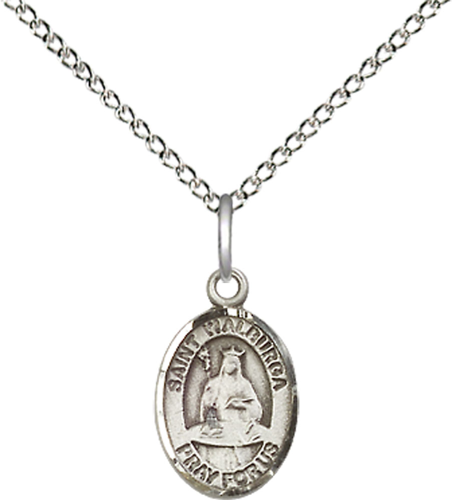 Sterling Silver Saint Walburga Pendant on a 18 inch Sterling Silver Light Curb chain