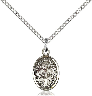 Sterling Silver Saints Cosmas &amp; Damian Pendant on a 18 inch Sterling Silver Light Curb chain