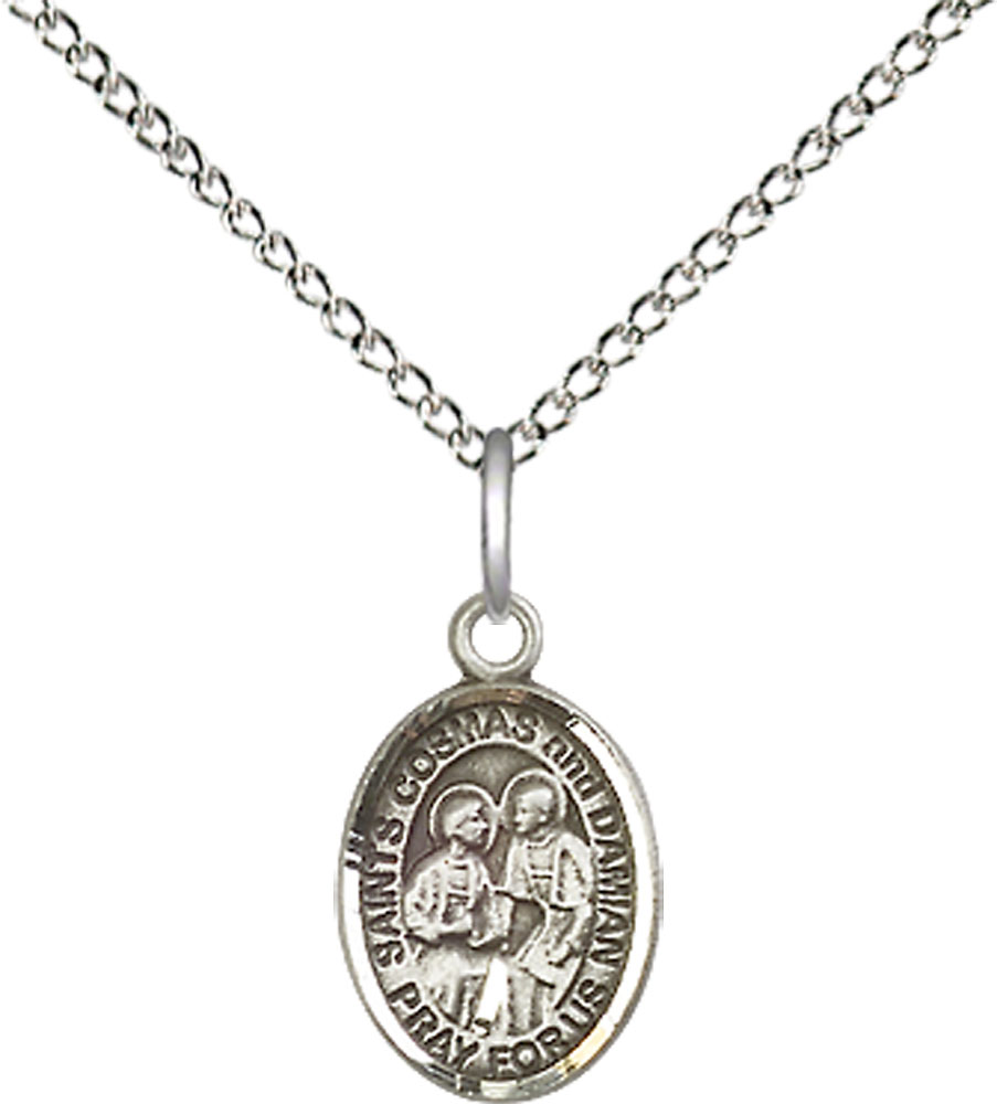 Sterling Silver Saints Cosmas &amp; Damian Pendant on a 18 inch Sterling Silver Light Curb chain