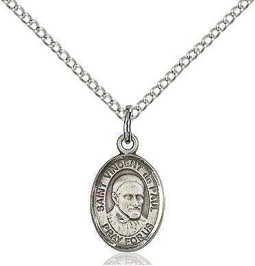 Sterling Silver Saint Vincent de Paul Pendant on a 18 inch Sterling Silver Light Curb chain