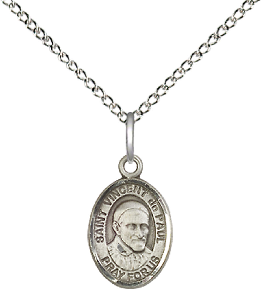 Sterling Silver Saint Vincent de Paul Pendant on a 18 inch Sterling Silver Light Curb chain