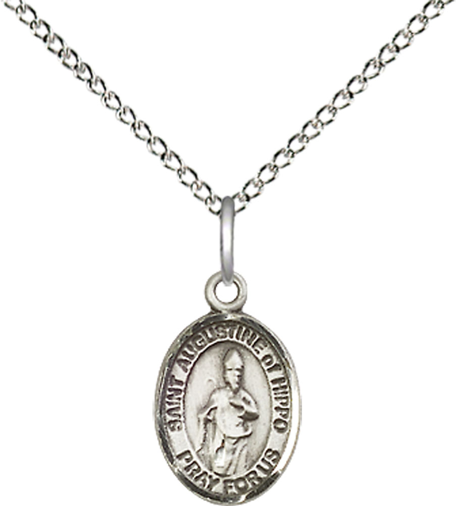 Sterling Silver Saint Augustine of Hippo Pendant on a 18 inch Sterling Silver Light Curb chain