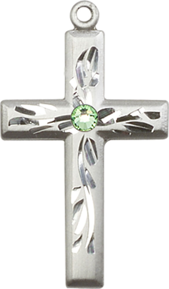 Sterling Silver Cross Medal with a 3mm Peridot Swarovski stone