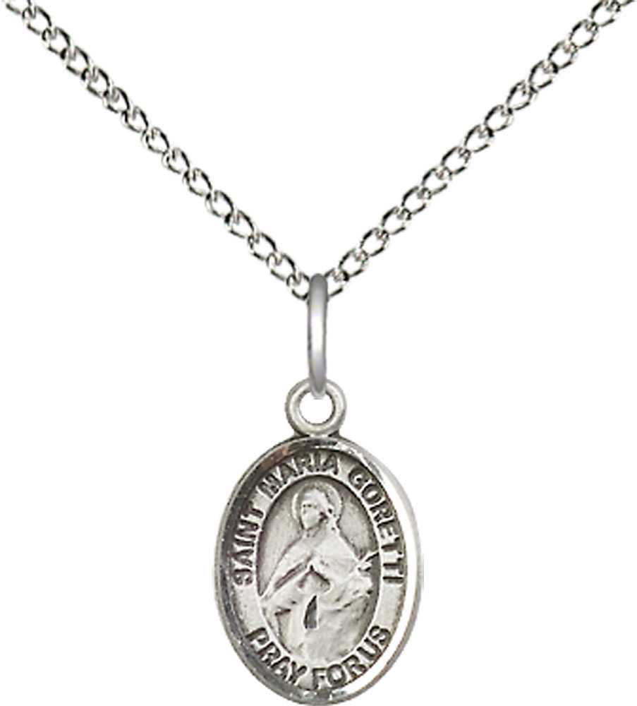 Sterling Silver Saint Maria Goretti Pendant on a 18 inch Sterling Silver Light Curb chain
