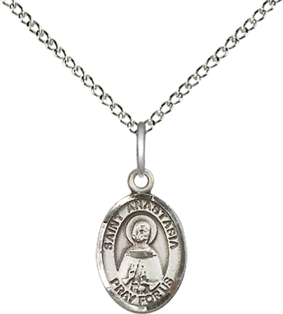 Sterling Silver Saint Anastasia Pendant on a 18 inch Sterling Silver Light Curb chain