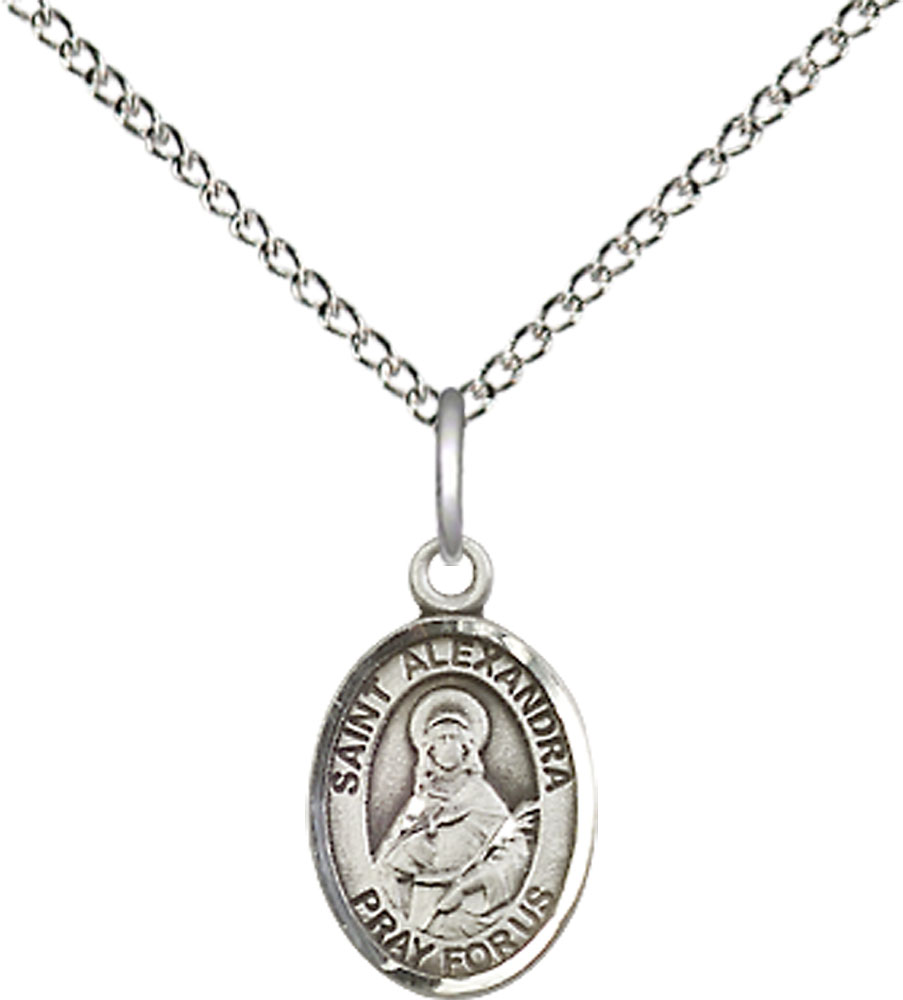 Sterling Silver Saint Alexandra Pendant on a 18 inch Sterling Silver Light Curb chain