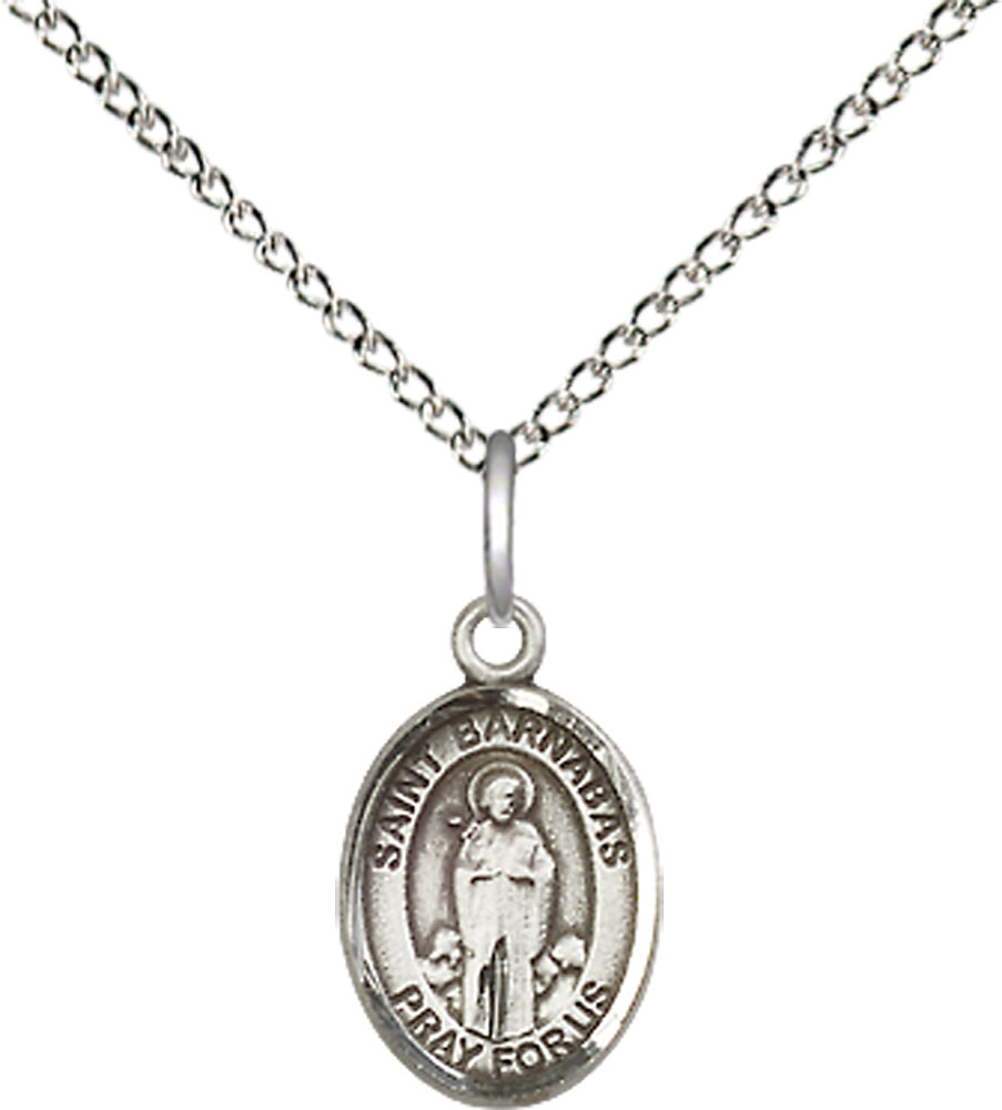 Sterling Silver Saint Barnabas Pendant on a 18 inch Sterling Silver Light Curb chain