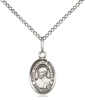 Sterling Silver Saint Ignatius of Loyola Pendant on a 18 inch Sterling Silver Light Curb chain