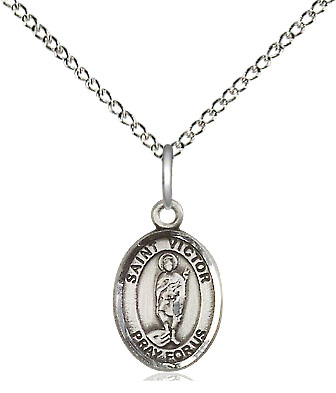 Sterling Silver Saint Victor of Marseilles Pendant on a 18 inch Sterling Silver Light Curb chain