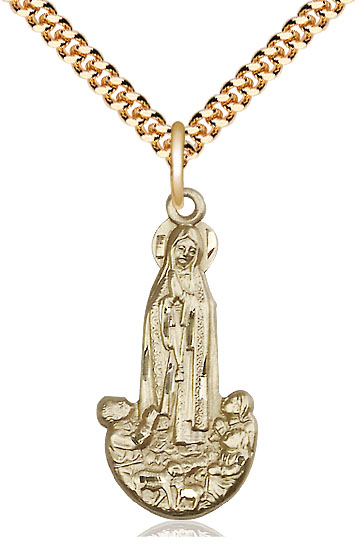 14kt Gold Filled Our Lady of Fatima Pendant on a 24 inch Gold Plate Heavy Curb chain