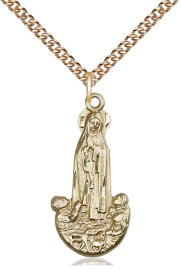 14kt Gold Filled Our Lady of Fatima Pendant on a 24 inch Gold Filled Heavy Curb chain