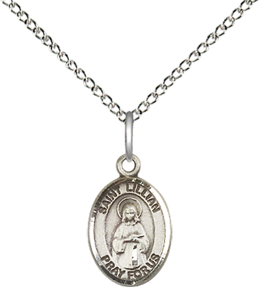 Sterling Silver Saint Lillian Pendant on a 18 inch Sterling Silver Light Curb chain
